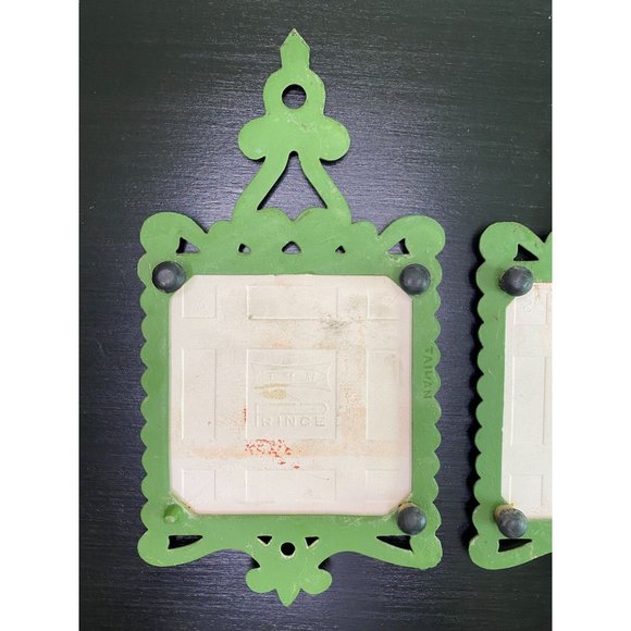 PRINCE TRIVET TILES - Set of 2 Vintage 70s Trivets Cast Iron Ceramic - Peace Joy - Picture 5 of 9